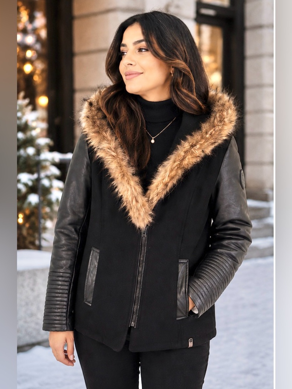 RUDSAK Women’s Black Winter Coat – Size XL | Fur-Trimmed Hood